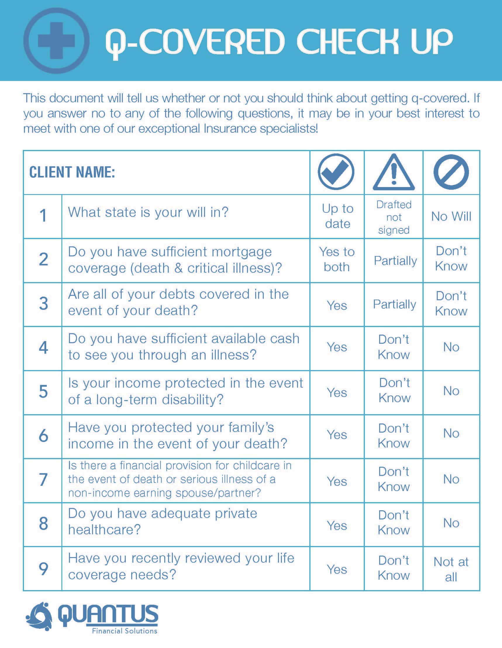 Mortgage Life Insurance Needs Check List